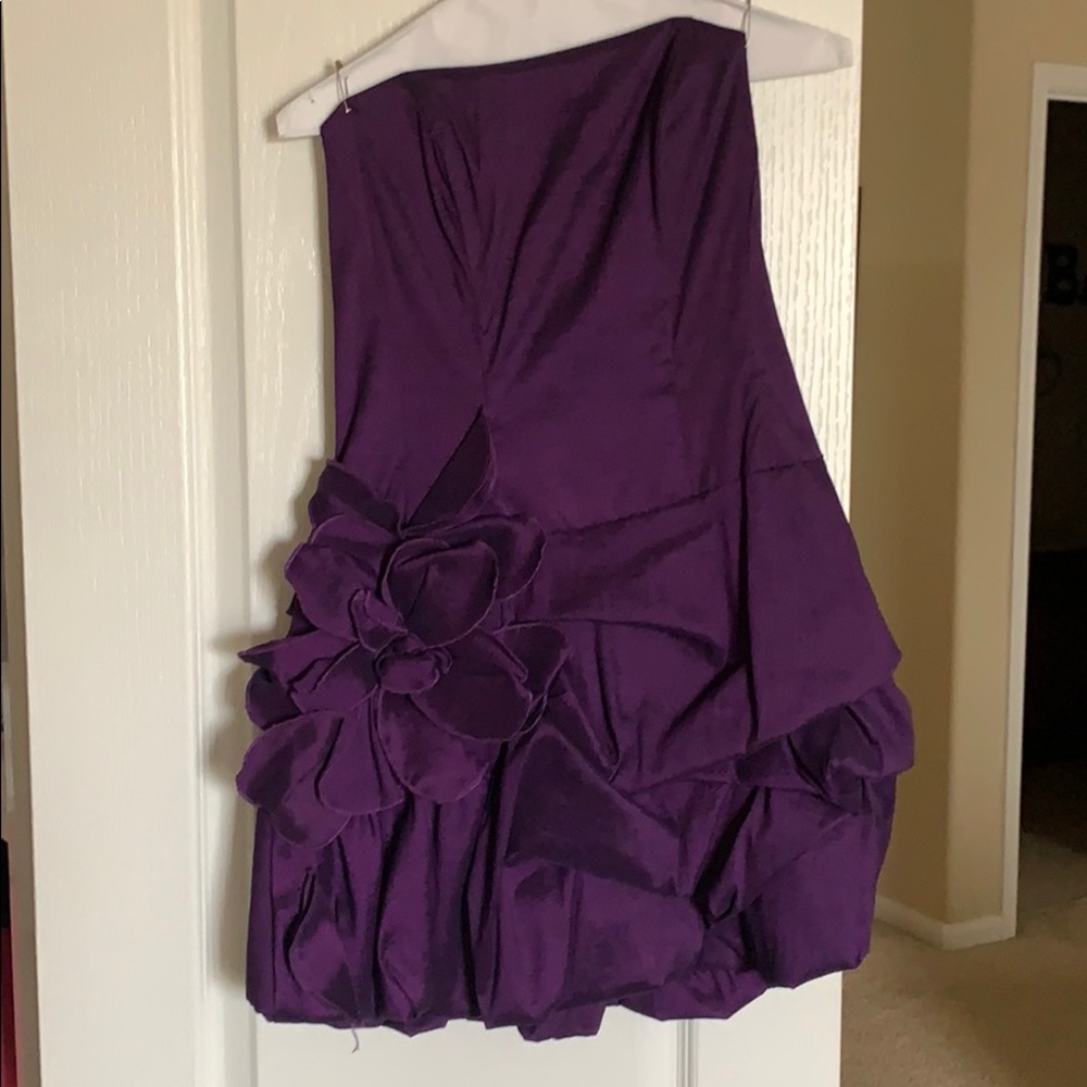 Purple, strapless dress